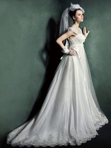 Fine Empire Cap Sleeves White Wedding Gowns Court Train Lace Up