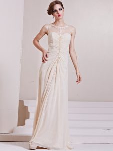 Wonderful Scoop Sleeveless Wedding Dress Floor Length Beading Champagne Chiffon