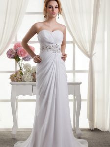 Adorable Sweetheart Sleeveless Sweep Train Lace Up Bridal Gown White Chiffon
