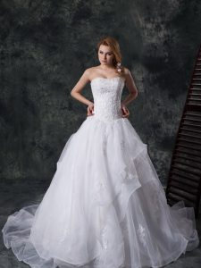 White Sweetheart Neckline Beading and Lace and Appliques Wedding Gowns Sleeveless Lace Up