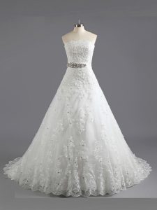 Nice With Train A-line Sleeveless White Wedding Dress Court Train Lace Up