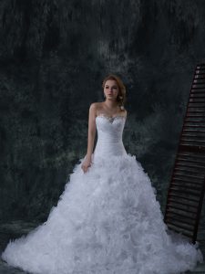 Fitting Sleeveless Court Train Beading Lace Up Wedding Gown