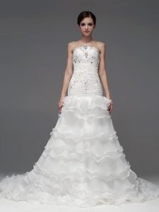 Fantastic Lace Up Wedding Dress White for Wedding Party with Beading and Ruffles and Ruffled Layers