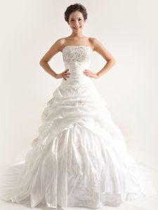 Taffeta Sleeveless With Train Wedding Gown Court Train and Beading and Pick Ups