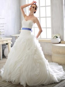 Sweetheart Sleeveless Court Train Lace Up Wedding Gowns White Organza