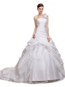 Enchanting Pick Ups White Sleeveless Organza and Taffeta and Tulle Court Train Lace Up Bridal Gown for Wedding Party