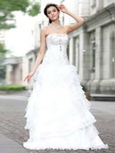 Organza Sleeveless Floor Length Bridal Gown and Beading and Ruffles and Ruffled Layers