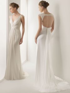Glittering Sleeveless With Train Ruching Backless Wedding Dress with White Brush Train