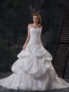 Sleeveless Brush Train Lace Up With Train Beading and Appliques and Pick Ups Bridal Gown