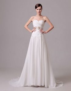 Popular With Train White Bridal Gown Sweetheart Sleeveless Brush Train Lace Up
