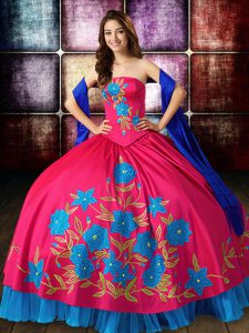 Suitable Multi-color Taffeta Lace Up 15 Quinceanera Dress Sleeveless Floor Length Embroidery