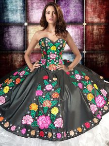 Stylish Sweetheart Sleeveless Organza and Taffeta 15 Quinceanera Dress Embroidery and Ruffles Lace Up