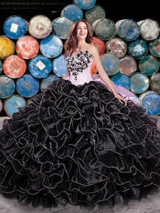 Black Sweetheart Neckline Beading and Ruffles and Pick Ups Quinceanera Dresses Sleeveless Lace Up