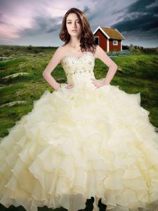 Light Yellow Sweetheart Neckline Beading and Ruffled Layers 15th Birthday Dress Sleeveless Lace Up
