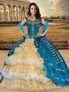 Elegant Multi-color Off The Shoulder Neckline Appliques and Embroidery and Ruffled Layers Sweet 16 Quinceanera Dress Sle