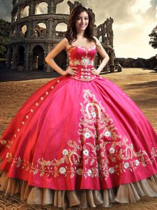 Affordable Sleeveless Taffeta Floor Length Lace Up Sweet 16 Dresses in Hot Pink with Beading and Embroidery