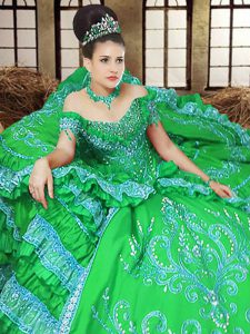 Sweet 16 Quinceanera Dress Military Ball and Sweet 16 and Quinceanera and For with Embroidery Off The Shoulder Sleeveles