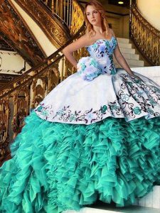 Multi-color Lace Up Sweetheart Appliques and Embroidery Vestidos de Quinceanera Organza Sleeveless