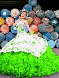 Floor Length Lace Up Quinceanera Dress for Military Ball and Sweet 16 and Quinceanera with Appliques and Embroidery and 