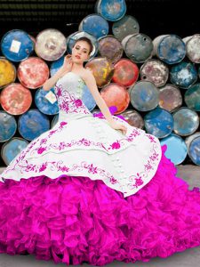 Excellent Organza Sweetheart Sleeveless Lace Up Appliques and Embroidery and Ruffles Vestidos de Quinceanera in Multi-co
