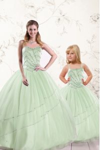 Fantastic Apple Green Lace Up Sweetheart Beading Quinceanera Gown Tulle Sleeveless