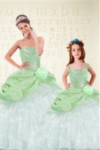 Organza and Taffeta Sleeveless Floor Length 15 Quinceanera Dress and Beading and Ruffled Layers and Hand Made Flower