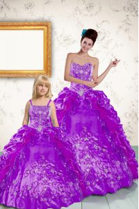 Purple Taffeta Lace Up Sweet 16 Dresses Sleeveless Floor Length Beading and Embroidery and Pick Ups