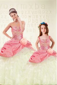 Delicate Sweetheart Sleeveless Organza and Taffeta Vestidos de Quinceanera Beading and Ruffled Layers and Hand Made Flow