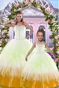 Floor Length Lace Up 15th Birthday Dress Multi-color for Military Ball and Sweet 16 and Quinceanera with Beading and Ruf
