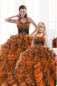 Sleeveless Beading and Appliques and Ruffles Lace Up 15 Quinceanera Dress