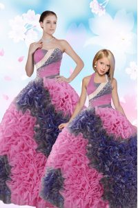 Super Sleeveless Floor Length Sequins and Pick Ups Lace Up Vestidos de Quinceanera with Multi-color
