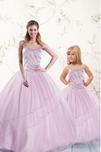 Sleeveless Tulle Floor Length Lace Up 15th Birthday Dress in Lilac with Beading