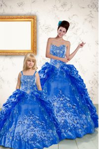 Hot Selling Pick Ups Royal Blue Sleeveless Taffeta Lace Up Vestidos de Quinceanera for Military Ball and Sweet 16 and Qu