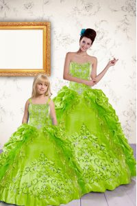 Discount Pick Ups Floor Length Yellow Green Quinceanera Gowns Halter Top Sleeveless Lace Up
