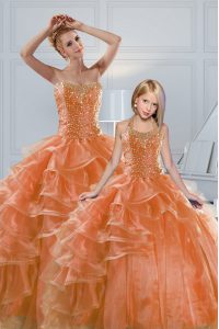 Most Popular Ruffled Orange Sleeveless Organza Lace Up Sweet 16 Quinceanera Dress for Military Ball and Sweet 16 and Qui