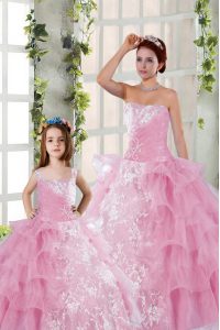 New Arrival Rose Pink Lace Up Vestidos de Quinceanera Beading and Ruffled Layers and Ruching Sleeveless Floor Length