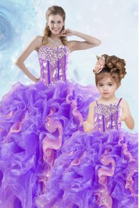 Unique Sleeveless Lace Up Floor Length Beading and Ruffles and Sequins 15 Quinceanera Dress