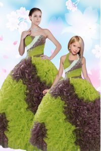 Exquisite Multi-color Fabric With Rolling Flowers Lace Up Quinceanera Gowns Sleeveless Floor Length Beading and Sequins