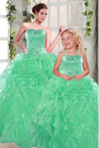 Top Selling Apple Green Sleeveless Floor Length Beading and Ruffles Lace Up Quinceanera Dress