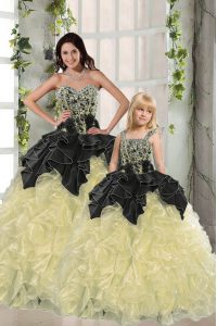 Edgy Sleeveless Lace Up Floor Length Beading and Ruffles Quinceanera Gowns