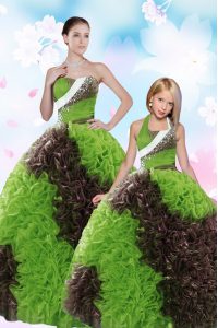 Green Quince Ball Gowns Military Ball and Sweet 16 and Quinceanera and For with Beading and Sequins Strapless Sleeveless