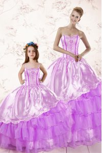 Smart Organza Sweetheart Sleeveless Lace Up Embroidery and Ruffled Layers Quinceanera Dresses in Lilac