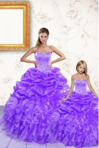 Pick Ups Ball Gowns Sweet 16 Dresses Lavender Sweetheart Organza Sleeveless Floor Length Lace Up
