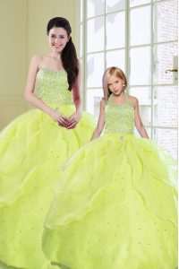 Elegant Yellow Green Organza Lace Up Vestidos de Quinceanera Sleeveless Floor Length Beading and Sequins