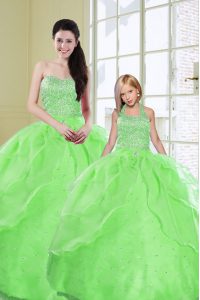 Sequins Ball Gowns Quinceanera Dress Green Sweetheart Organza Sleeveless Floor Length Lace Up