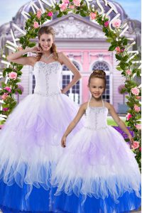 Inexpensive Ball Gowns 15 Quinceanera Dress Multi-color Sweetheart Tulle Sleeveless Floor Length Lace Up