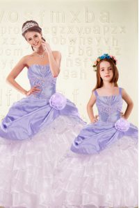 Clearance Beading and Ruffled Layers and Hand Made Flower Sweet 16 Quinceanera Dress Lavender Lace Up Sleeveless Floor L