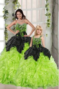 Simple Green Ball Gowns Sweetheart Sleeveless Organza Floor Length Lace Up Beading and Ruffles Sweet 16 Quinceanera Dres