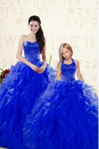 Classical Floor Length Royal Blue Sweet 16 Quinceanera Dress Sweetheart Sleeveless Lace Up