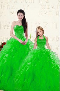 Modest Sleeveless Beading and Ruffles Lace Up 15 Quinceanera Dress